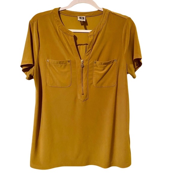 Anne Klein Mustard Short Sleeve Blouse Top - Picture 2 of 8